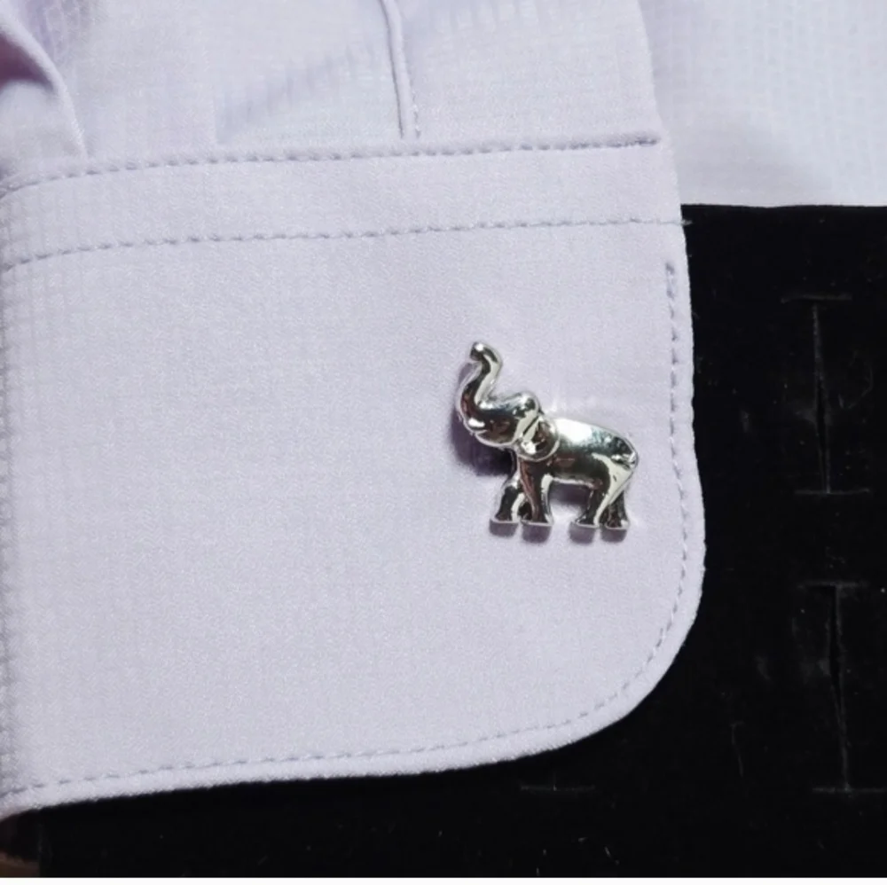 Elephant Cufflinks Silver Raised Trunk Safari Animal Formal French Cuff Links